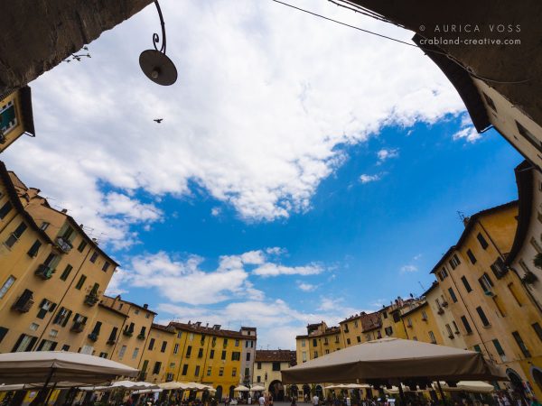 Piazza dell' Anfiteatro - Berühmter, fast kreisrund von Häusern eingefasster Platz in Lucca